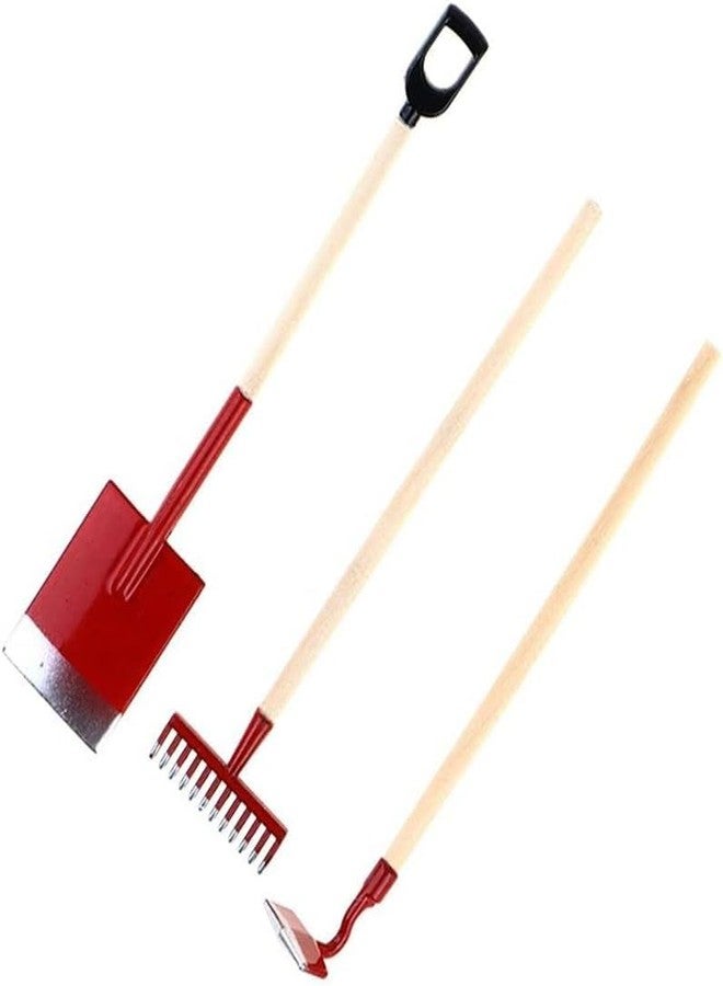 Labriciyon 3 Pcs Red Miniature Garden Tools 1:12 Mini Shovels and Rake Farm Tools Fairy Garden Dollhouse Accessories Furniture Toy Sets - Image 1